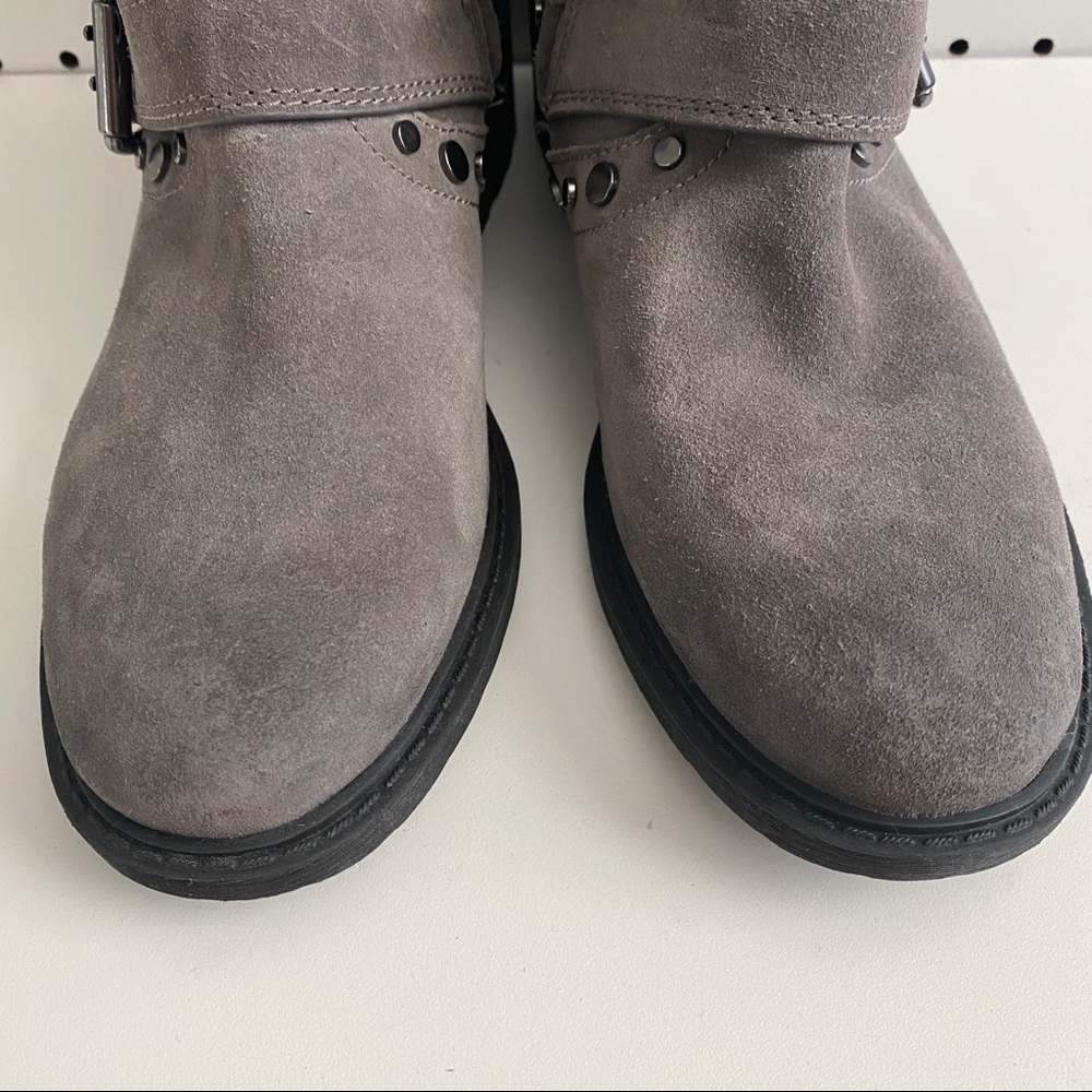 Sam Edelman Gray Suede Studded Knee-High Heeled Boots - Picture 5 of 9